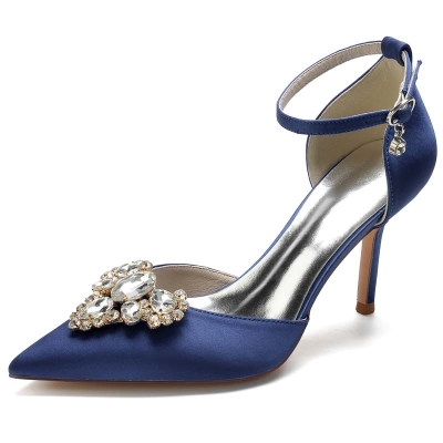 Stiletto Heel Point Toe Silk Like Satin Wedding Shoes With Rhinestone