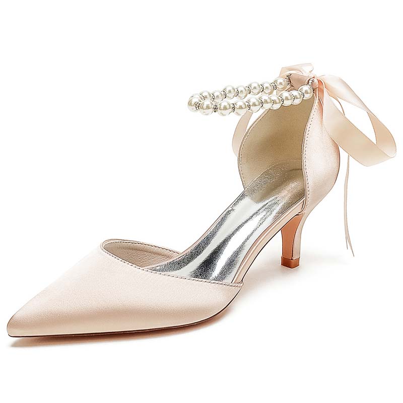Kitten Heel Point Toe Wedding Shoes With Imitation Pearl