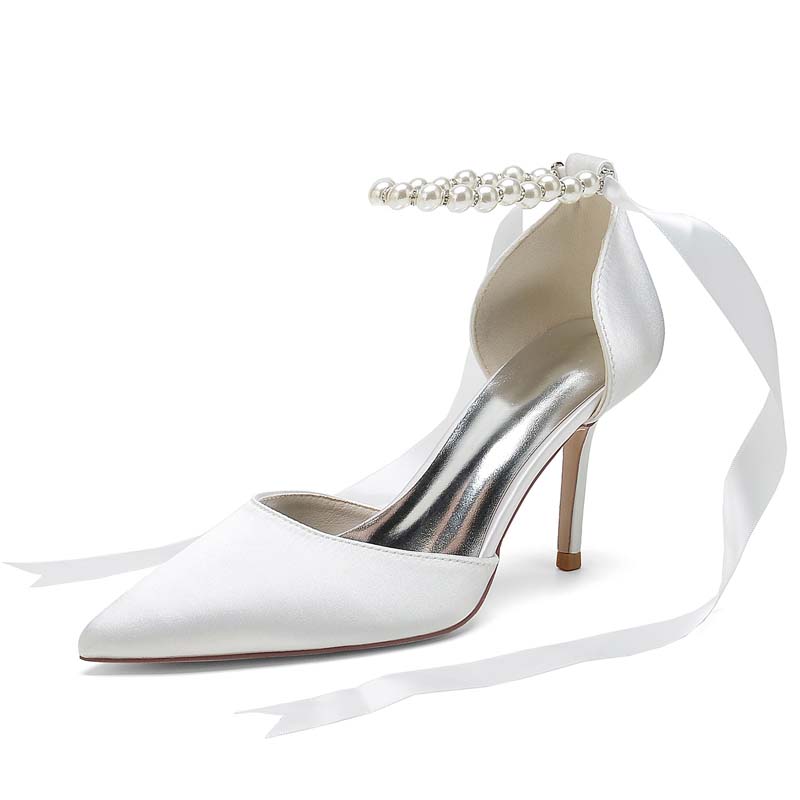Stiletto Heel Point Toe Wedding Shoes With Imitation Pearl