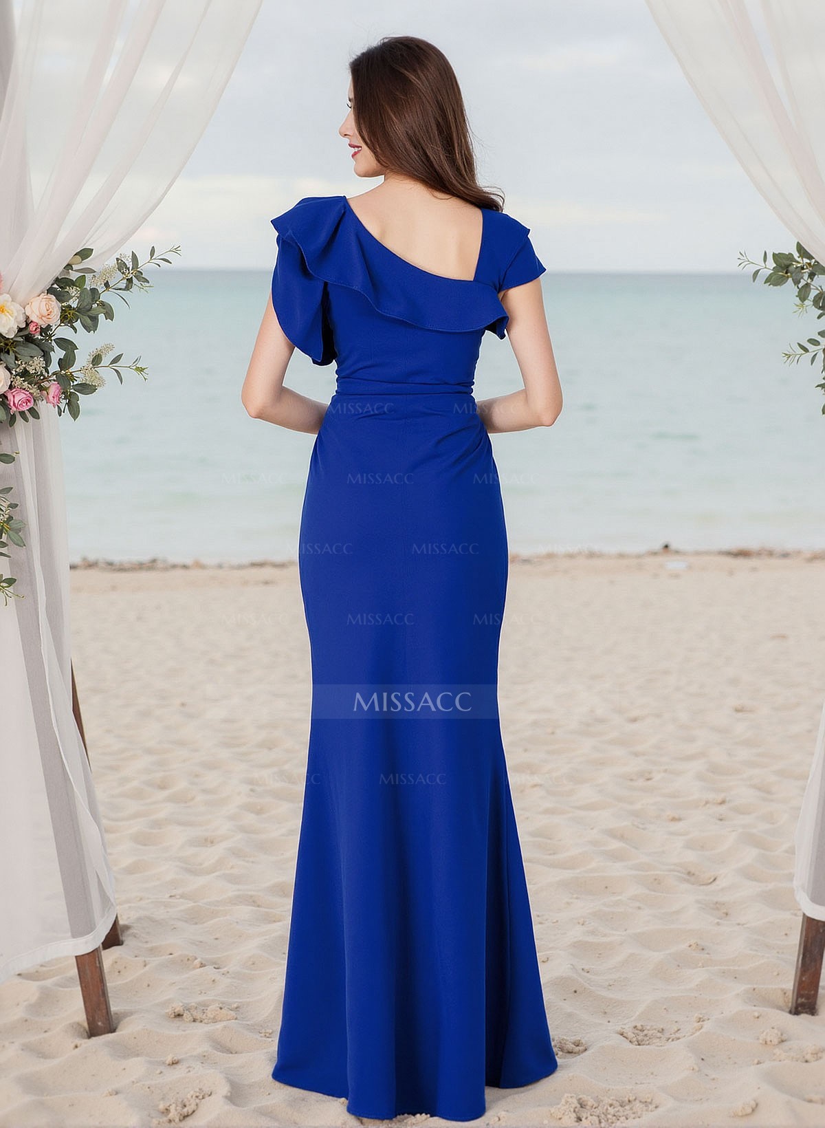 Sheath/Column Asymmetrical Elastic Satin Bridesmaid Dresses With Ruffle