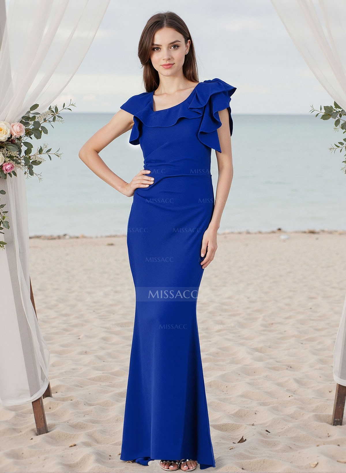 Sheath/Column Asymmetrical Elastic Satin Bridesmaid Dresses With Ruffle