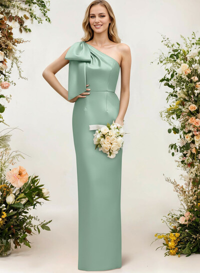 Sheath/Column One-Shoulder Sleeveless Satin Bridesmaid Dresses With Bow(s)