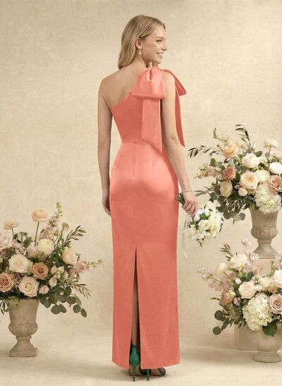 Sheath/Column One-Shoulder Sleeveless Satin Bridesmaid Dresses With Bow(s)