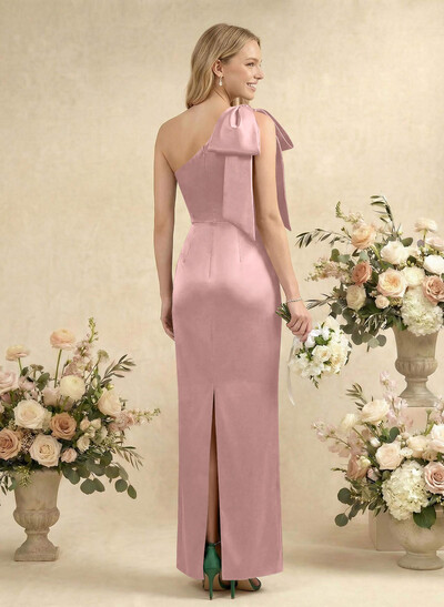 Sheath/Column One-Shoulder Sleeveless Satin Bridesmaid Dresses With Bow(s)