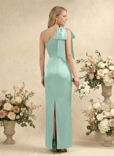 Sheath/Column One-Shoulder Sleeveless Satin Bridesmaid Dresses With Bow(s)