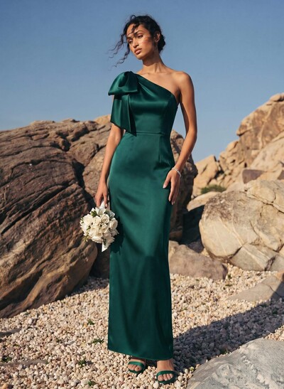 Sheath/Column One-Shoulder Sleeveless Satin Bridesmaid Dresses With Bow(s)