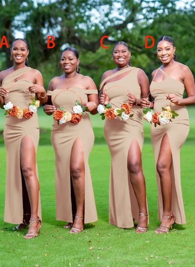 Sheath/Column Sleeveless Elastic Satin Bridesmaid Dresses With High Split