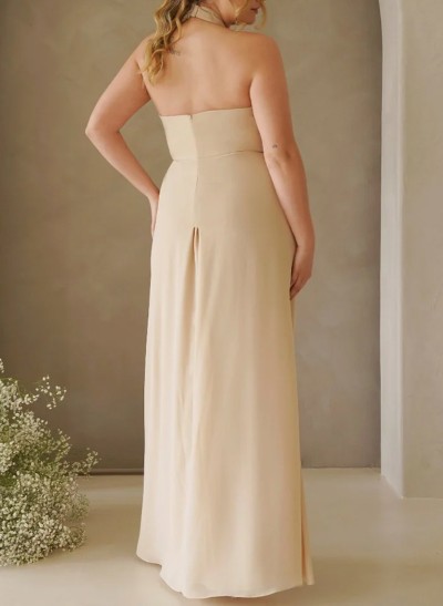 Sheath/Column Halter Sleeveless Floor-Length Plus Size Chiffon Bridesmaid Dresses