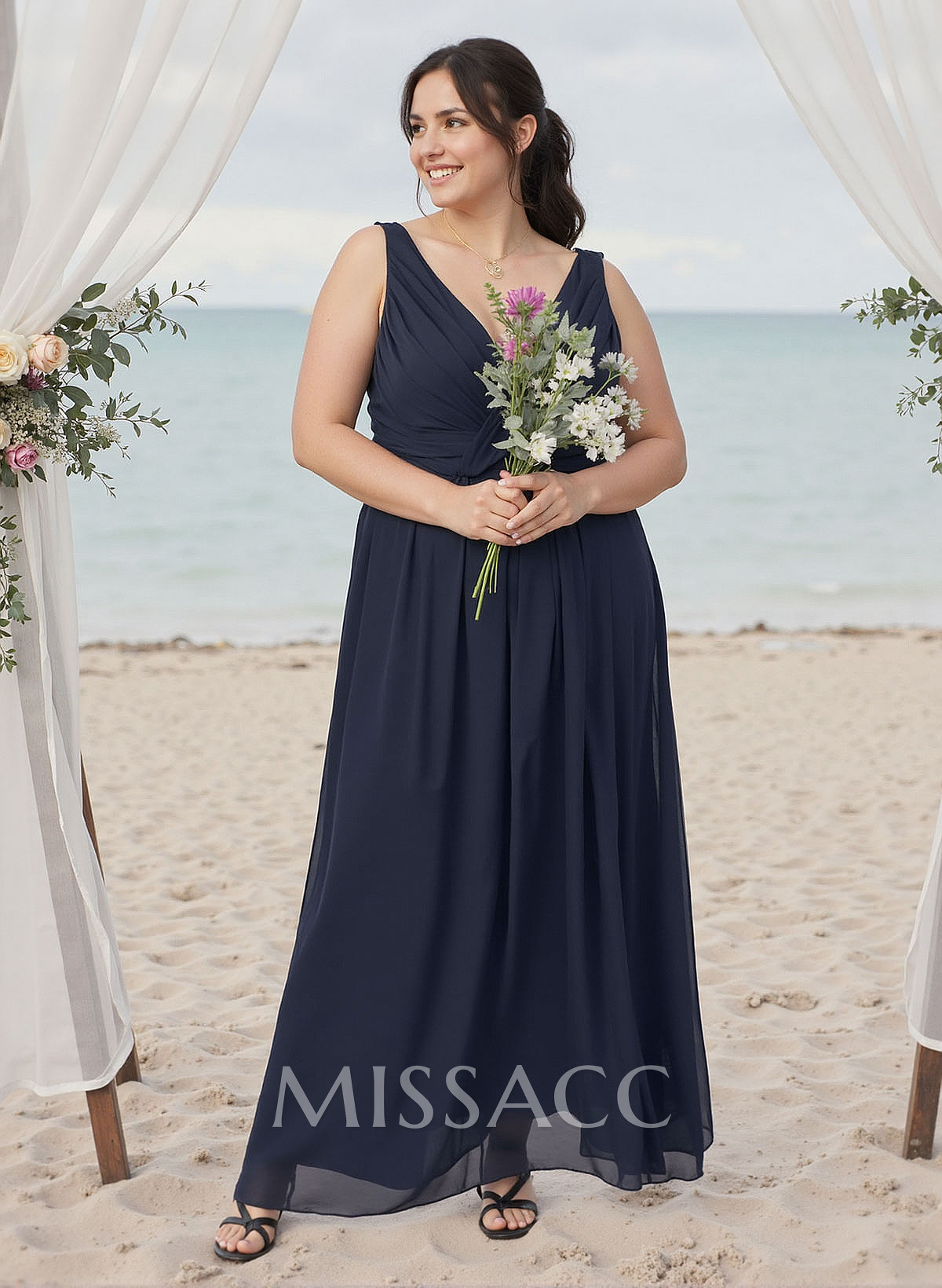 A-Line V-Neck Sleeveless Plus Size Chiffon Bridesmaid Dresses With High Split A-Line V-Neck Sleeveless Plus Size Chiffon Bridesmaid Dresses With High Split
