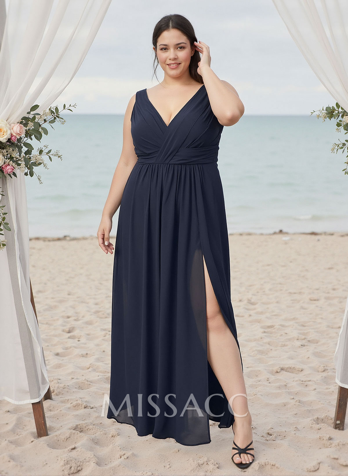 A-Line V-Neck Sleeveless Plus Size Chiffon Bridesmaid Dresses With High Split A-Line V-Neck Sleeveless Plus Size Chiffon Bridesmaid Dresses With High Split