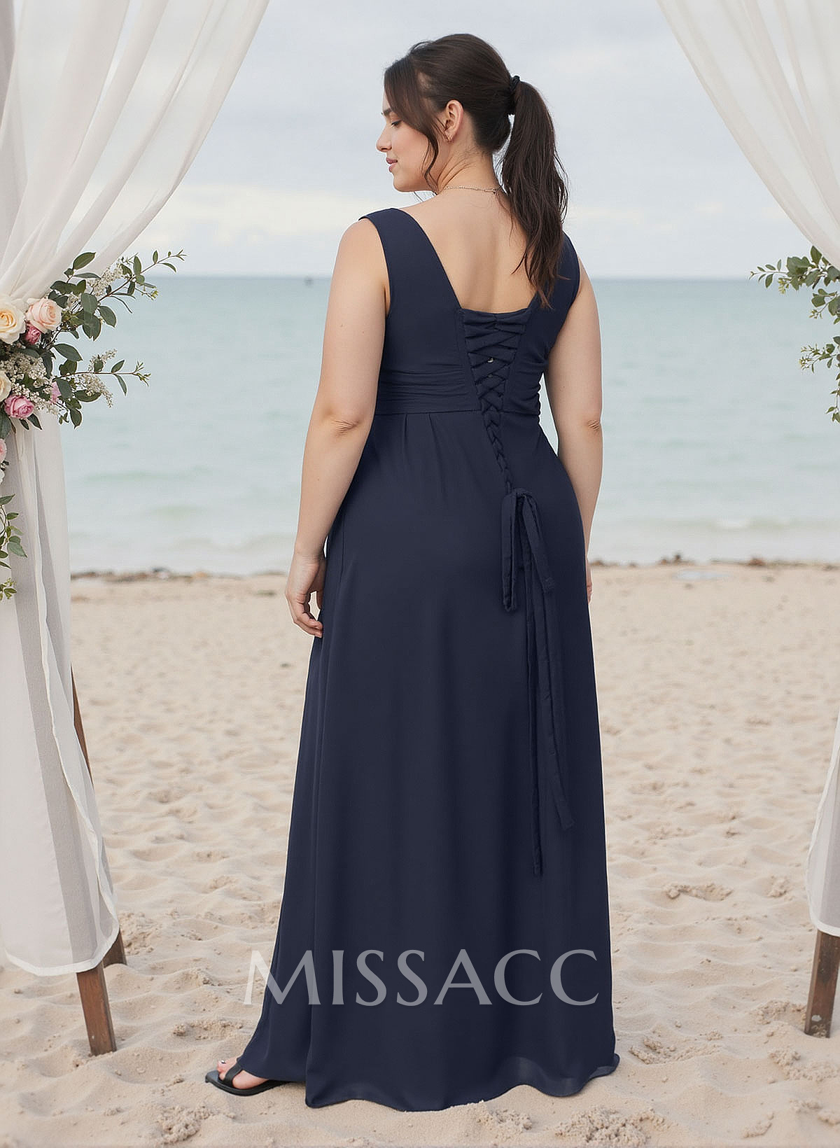 A-Line V-Neck Sleeveless Plus Size Chiffon Bridesmaid Dresses With High Split A-Line V-Neck Sleeveless Plus Size Chiffon Bridesmaid Dresses With High Split