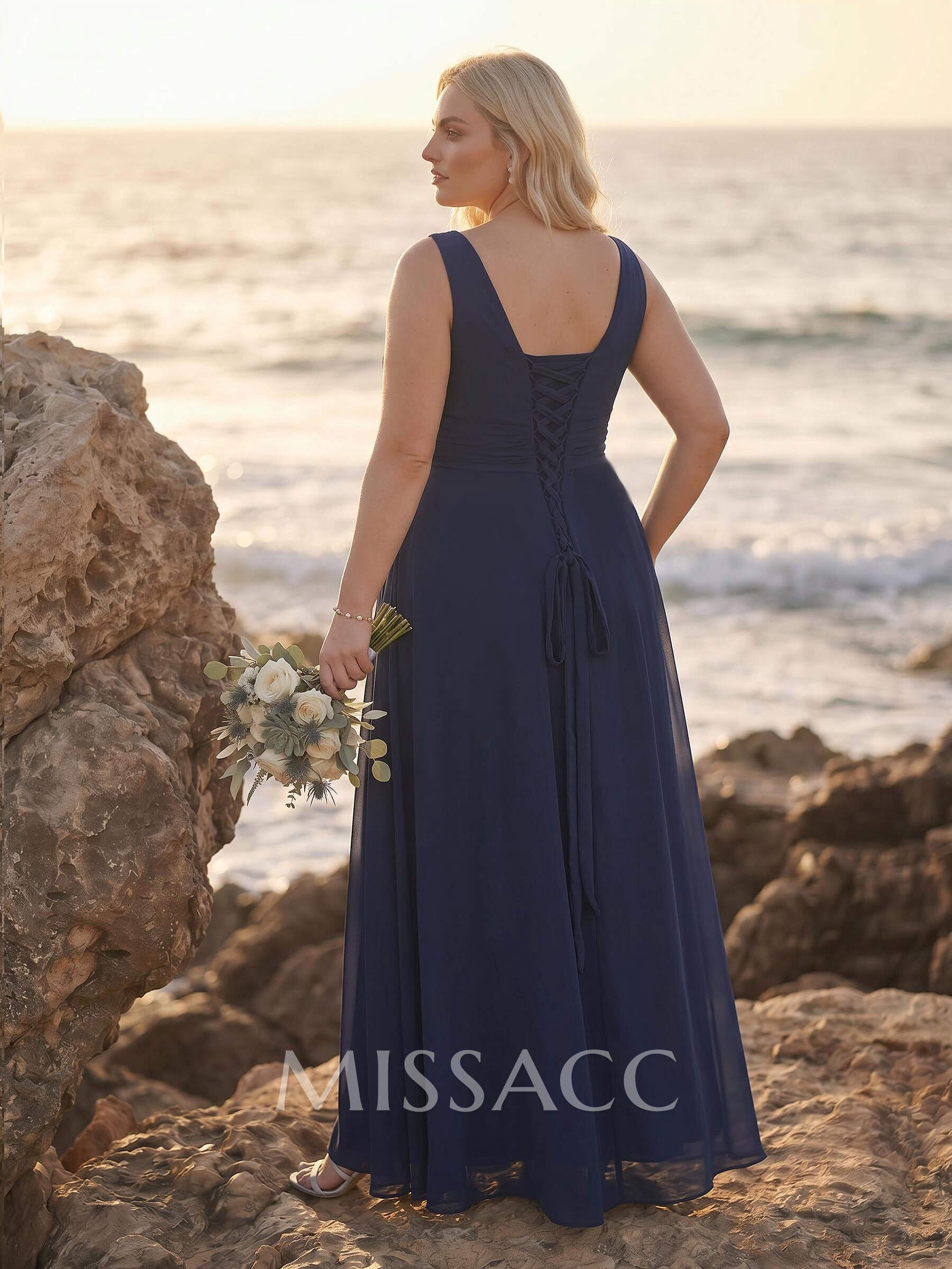 A-Line V-Neck Sleeveless Plus Size Chiffon Bridesmaid Dresses With High Split A-Line V-Neck Sleeveless Plus Size Chiffon Bridesmaid Dresses With High Split