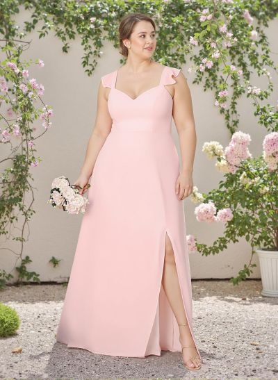 A-Line V-Neck Sleeveless Plus Size Chiffon Bridesmaid Dresses With Ruffle/Pockets/High Split