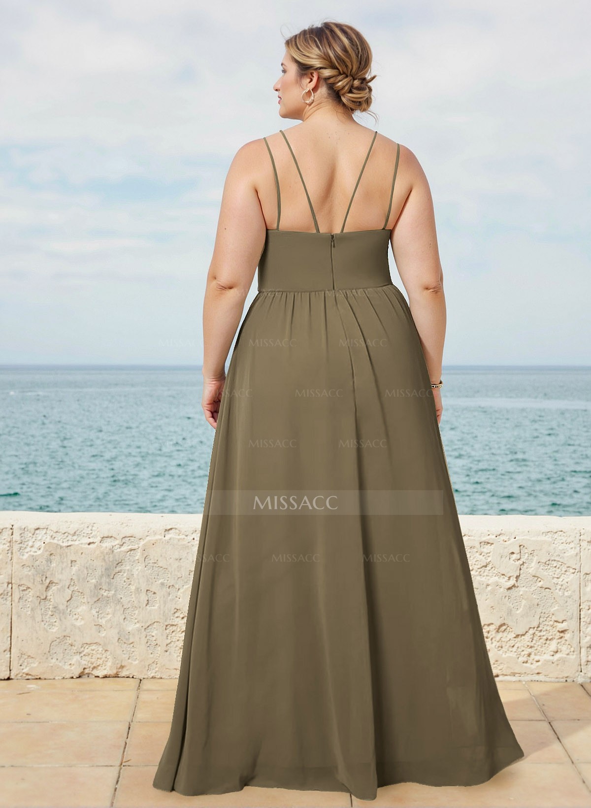 A-Line V-Neck Sleeveless Plus Size Chiffon Bridesmaid Dresses With Split Front