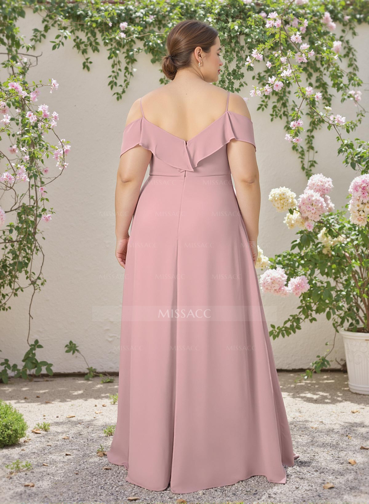 A-Line V-Neck Plus Size Chiffon Bridesmaid Dresses With Ruffle/Split Front