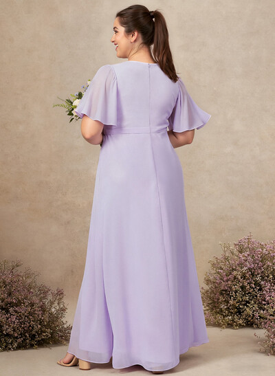 A-Line V-Neck Plus Size Chiffon Bridesmaid Dresses With High Split