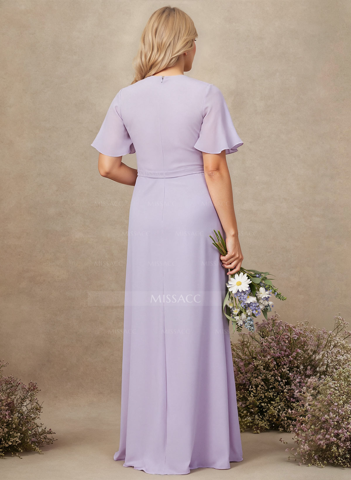 A-Line V-Neck Plus Size Chiffon Bridesmaid Dresses With High Split