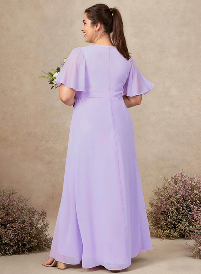 A-Line V-Neck Plus Size Chiffon Bridesmaid Dresses With High Split