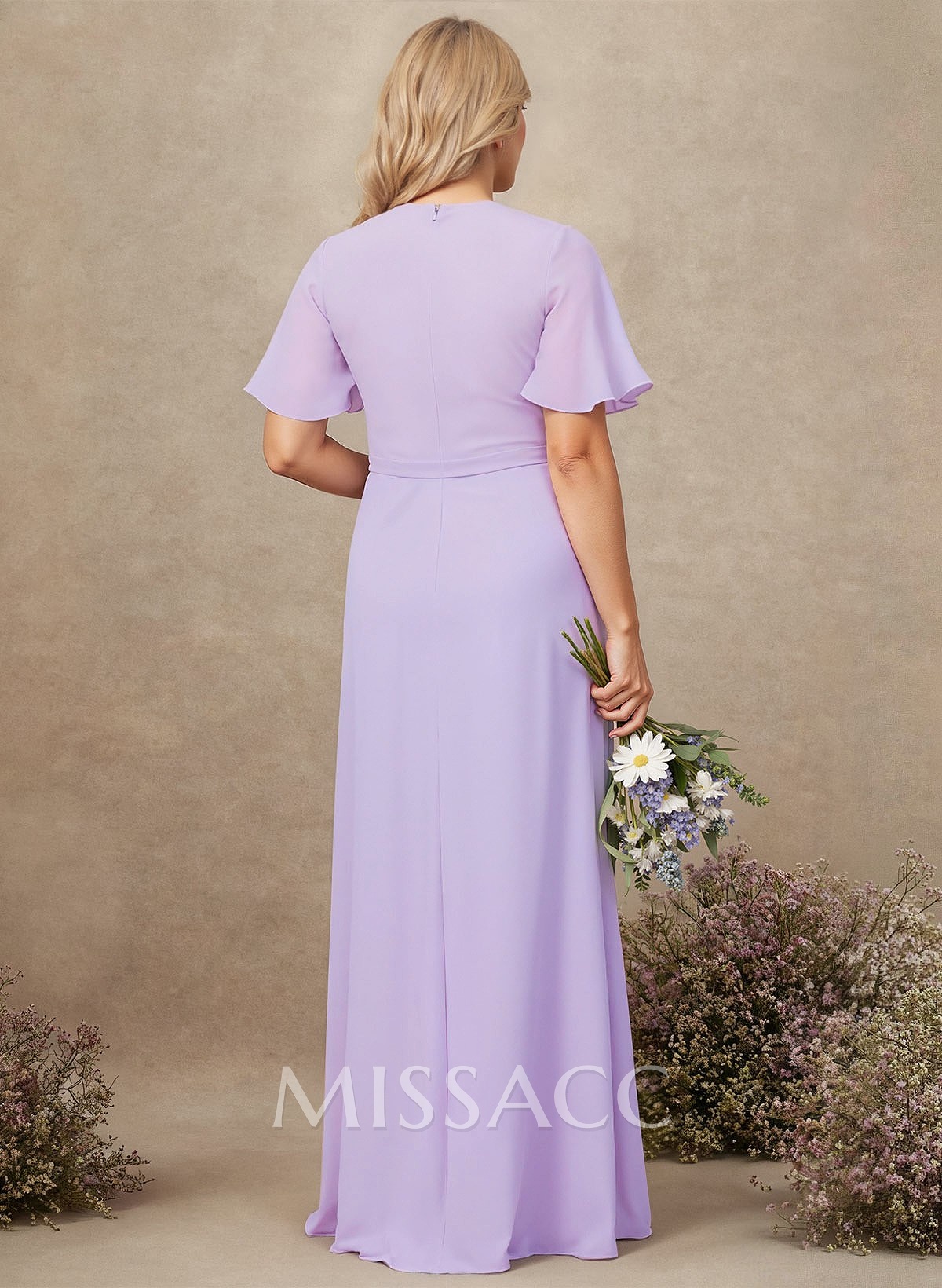 A-Line V-Neck Plus Size Chiffon Bridesmaid Dresses With High Split
