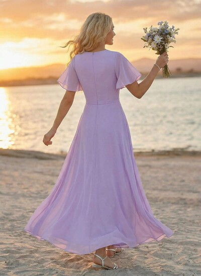 A-Line V-Neck Plus Size Chiffon Bridesmaid Dresses With High Split