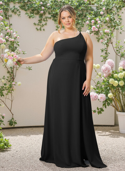 A-Line One-Shoulder Plus Size Chiffon Bridesmaid Dresses With Split Front