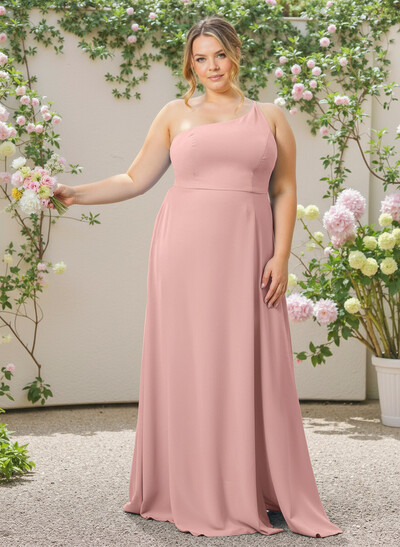 A-Line One-Shoulder Plus Size Chiffon Bridesmaid Dresses With Split Front