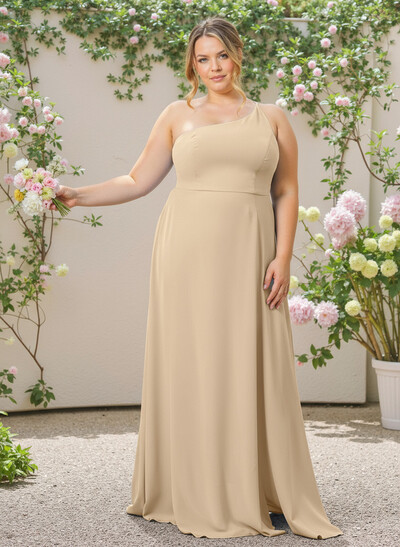 A-Line One-Shoulder Plus Size Chiffon Bridesmaid Dresses With Split Front