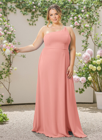 A-Line One-Shoulder Plus Size Chiffon Bridesmaid Dresses With Split Front
