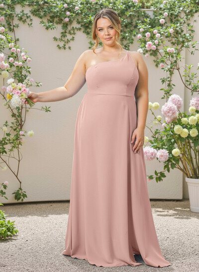 A-Line One-Shoulder Plus Size Chiffon Bridesmaid Dresses With Split Front