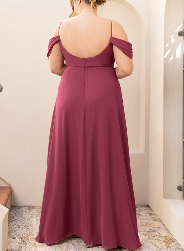 A-Line Cowl Neck Sleeveless Plus Size Chiffon Bridesmaid Dresses With Split Front