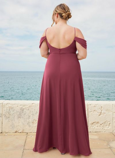 A-Line Cowl Neck Sleeveless Plus Size Chiffon Bridesmaid Dresses With Split Front