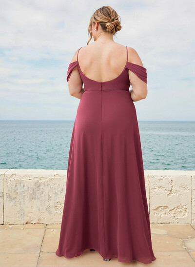 A-Line Cowl Neck Sleeveless Plus Size Chiffon Bridesmaid Dresses With Split Front