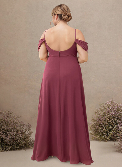 A-Line Cowl Neck Sleeveless Plus Size Chiffon Bridesmaid Dresses With Split Front