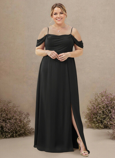 A-Line Cowl Neck Sleeveless Plus Size Chiffon Bridesmaid Dresses With Split Front