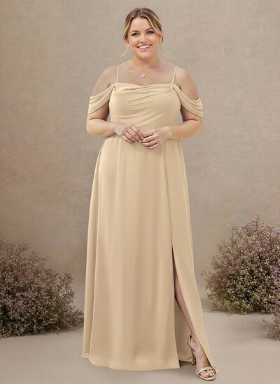 A-Line Cowl Neck Sleeveless Plus Size Chiffon Bridesmaid Dresses With Split Front