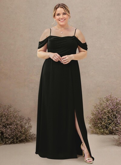 A-Line Cowl Neck Sleeveless Plus Size Chiffon Bridesmaid Dresses With Split Front