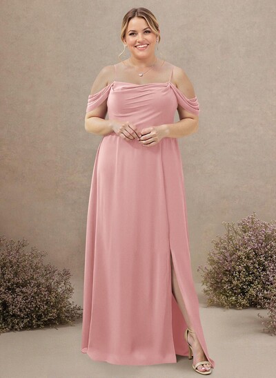 A-Line Cowl Neck Sleeveless Plus Size Chiffon Bridesmaid Dresses With Split Front
