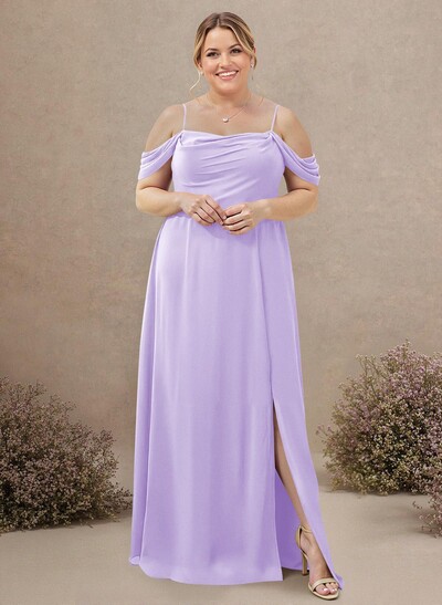 A-Line Cowl Neck Sleeveless Plus Size Chiffon Bridesmaid Dresses With Split Front