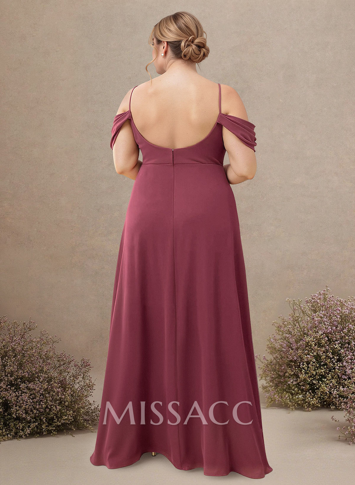 A-Line Cowl Neck Sleeveless Plus Size Chiffon Bridesmaid Dresses With Split Front