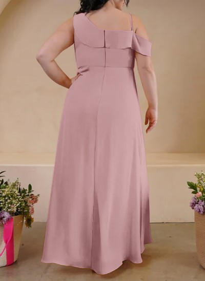 A-Line Asymmetrical Sleeveless Floor-Length Plus Size Chiffon Bridesmaid Dresses