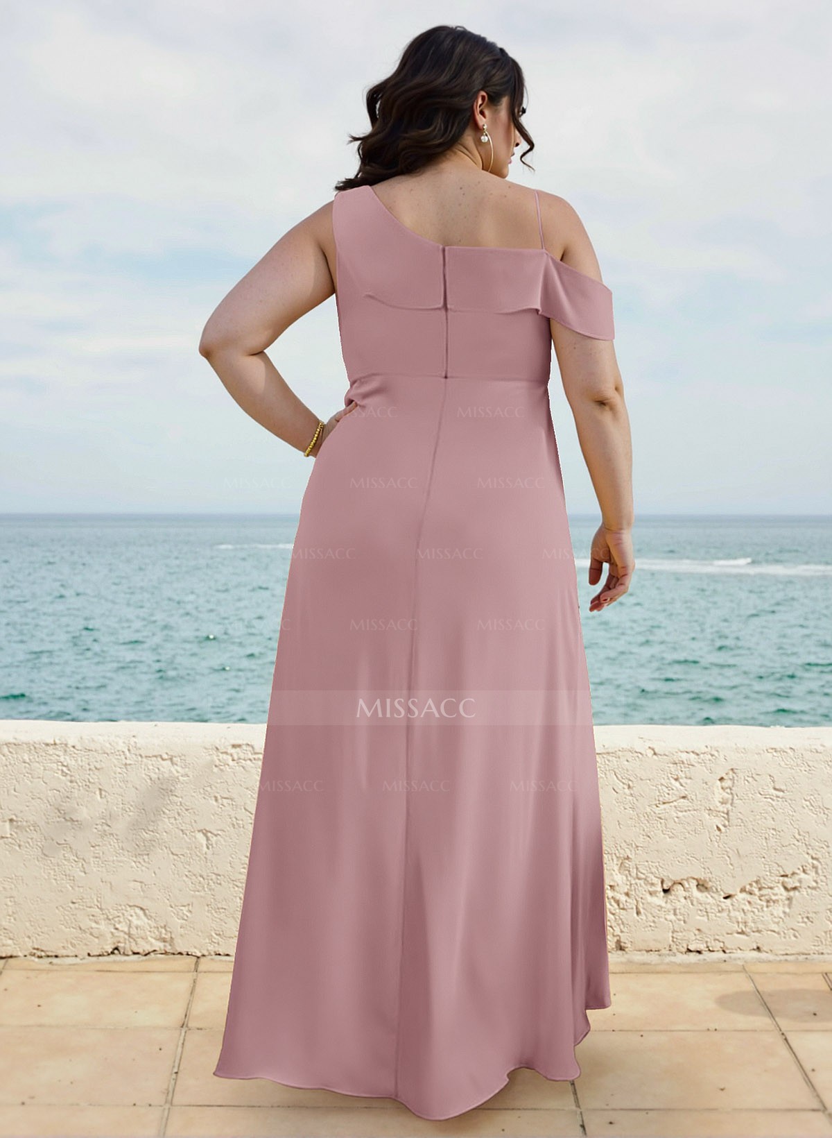 A-Line Asymmetrical Sleeveless Floor-Length Plus Size Chiffon Bridesmaid Dresses