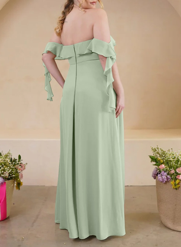 A-Line Plus Size Chiffon Bridesmaid Dresses With Ruffle/High Split