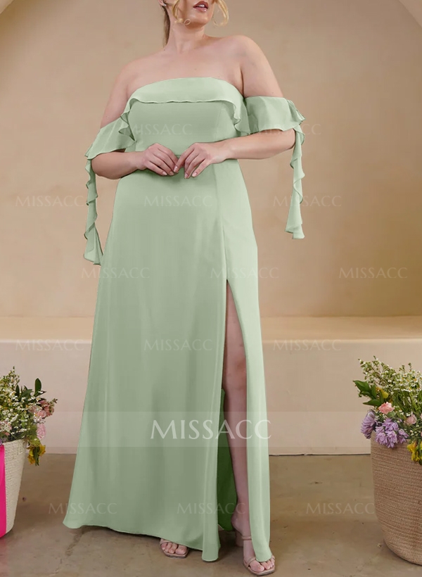 A-Line Plus Size Chiffon Bridesmaid Dresses With Ruffle/High Split