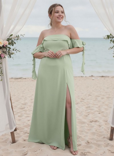 A-Line Plus Size Chiffon Bridesmaid Dresses With Ruffle/High Split