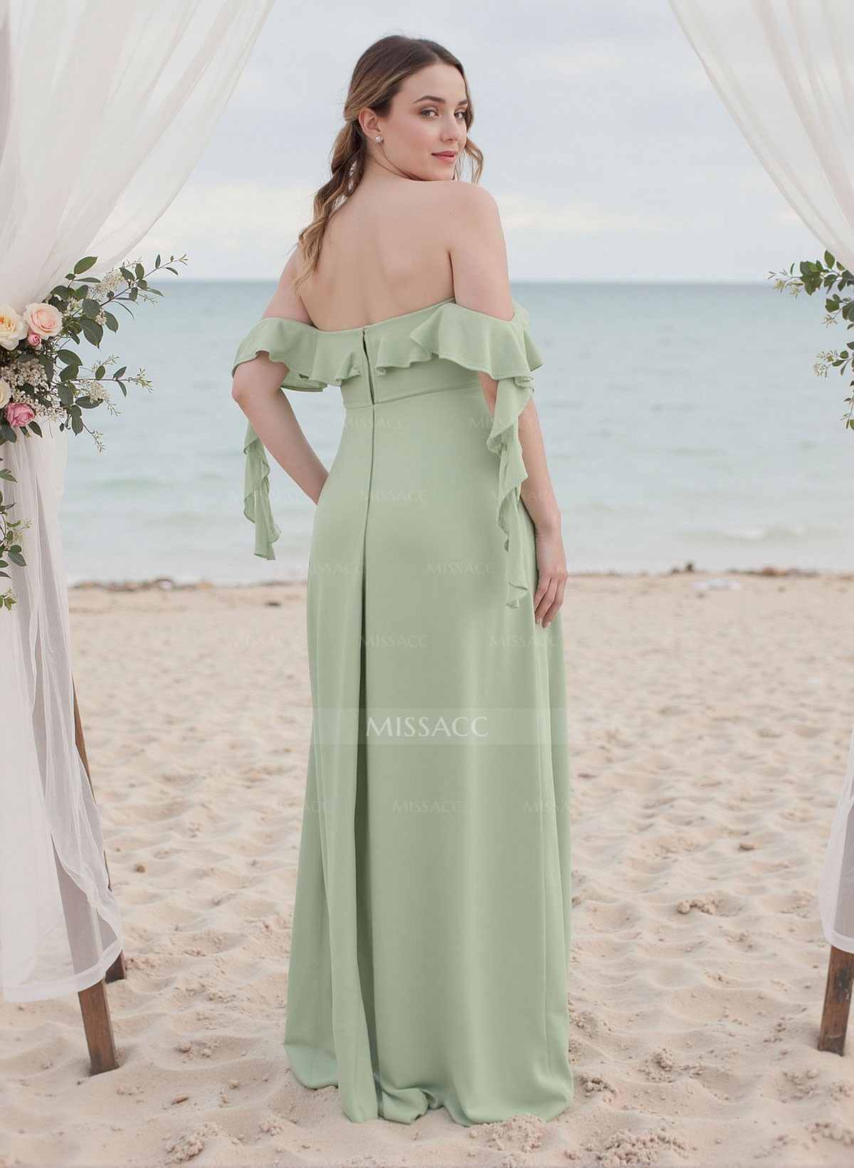 A-Line Plus Size Chiffon Bridesmaid Dresses With Ruffle/High Split