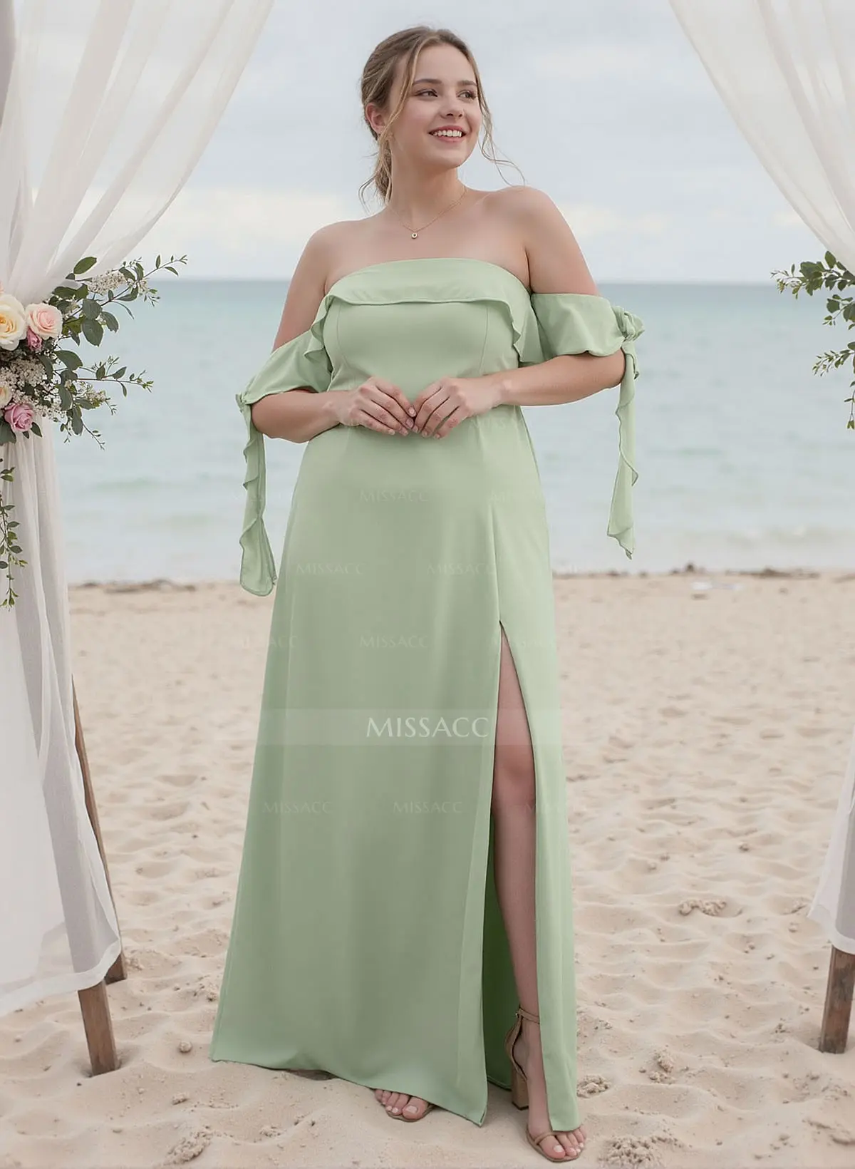 A-Line Plus Size Chiffon Bridesmaid Dresses With Ruffle/High Split -  Missacc Australia
