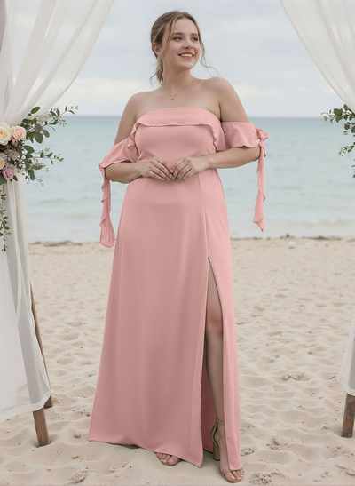 A-Line Plus Size Chiffon Bridesmaid Dresses With Ruffle/High Split