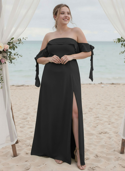 A-Line Plus Size Chiffon Bridesmaid Dresses With Ruffle/High Split