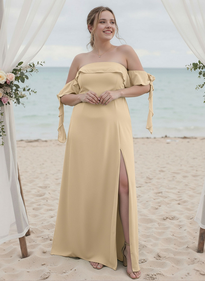 A-Line Plus Size Chiffon Bridesmaid Dresses With Ruffle/High Split