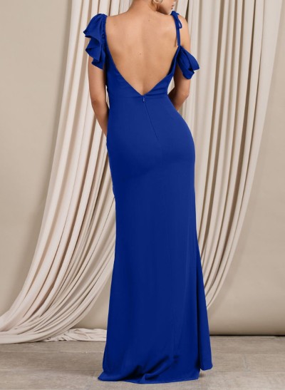 Sheath/Column Asymmetrical Elastic Satin Bridesmaid Dresses With High Split